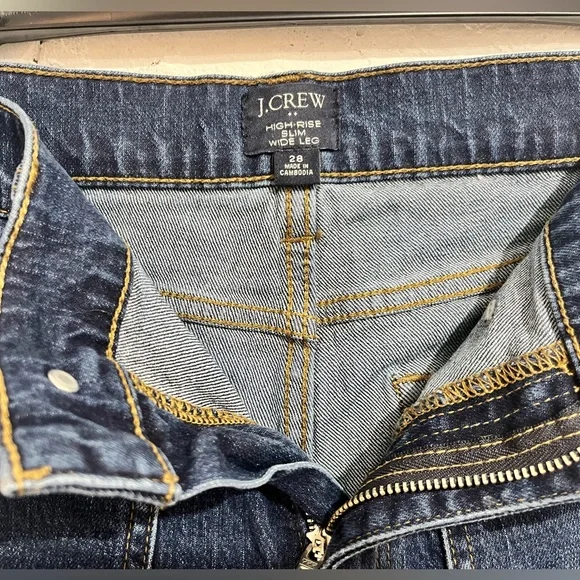 J.Crew High-Rise Slim Wide-Leg Cropped Jeans Dark Wash Front Pockets Size 28 - Picture 5 of 6